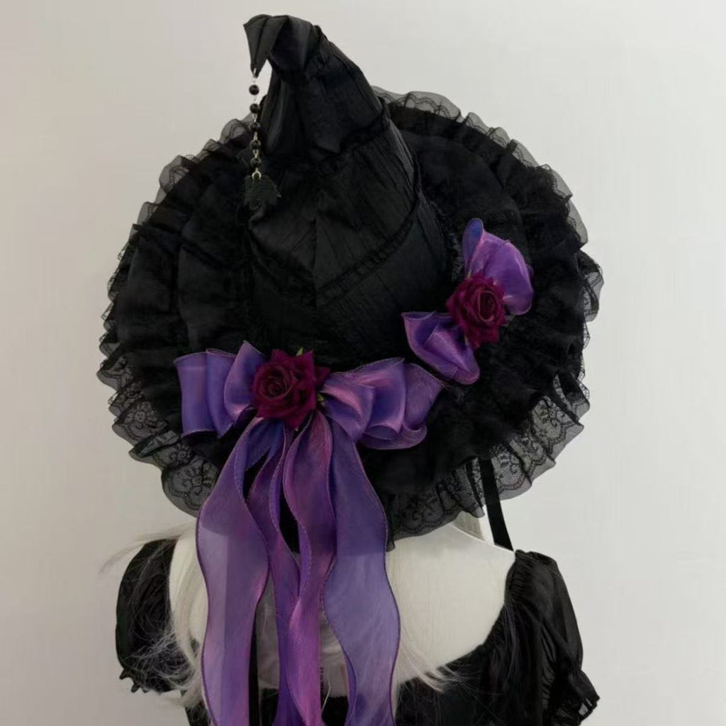 Lolita-Stirnband mit Hexenhut und Rosen