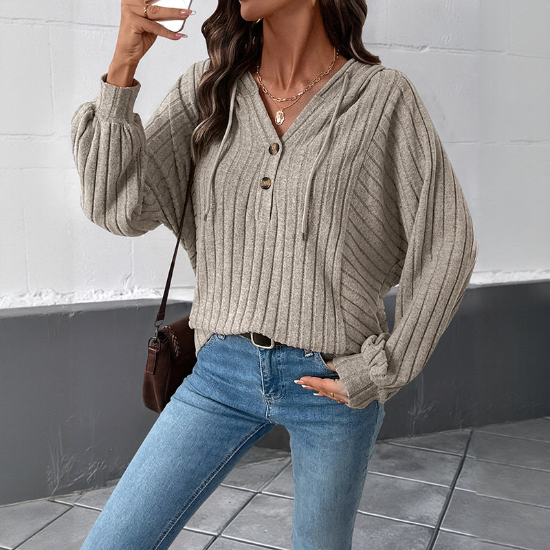 Gerippter Damen Hoodie in Khaki