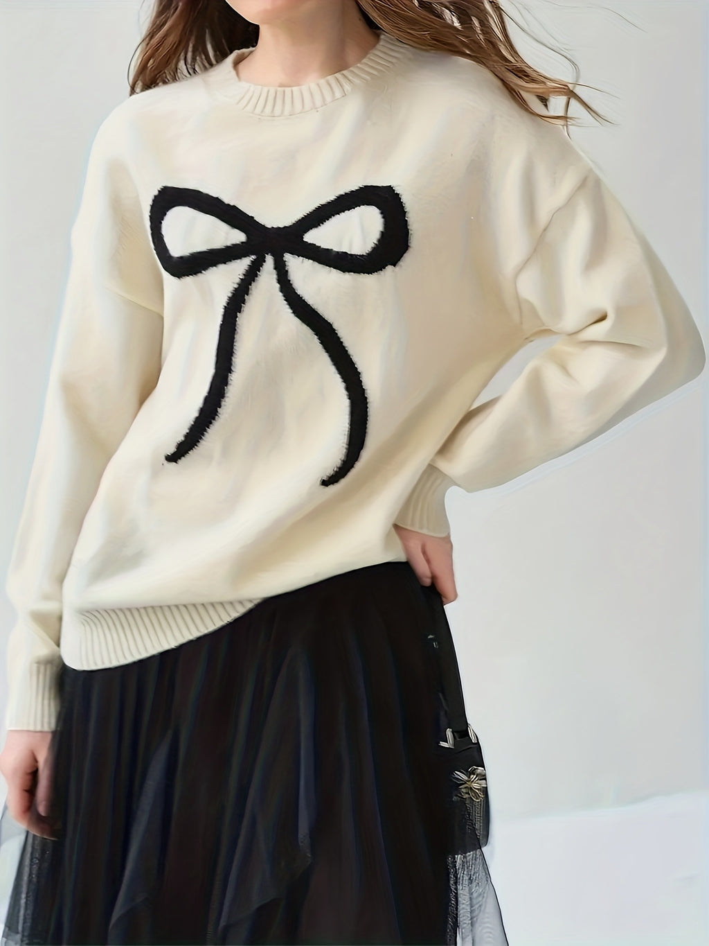 Champagnerfarbenes Langarm-Top im koreanischen Stil – Bild 6 | LuxeStyle