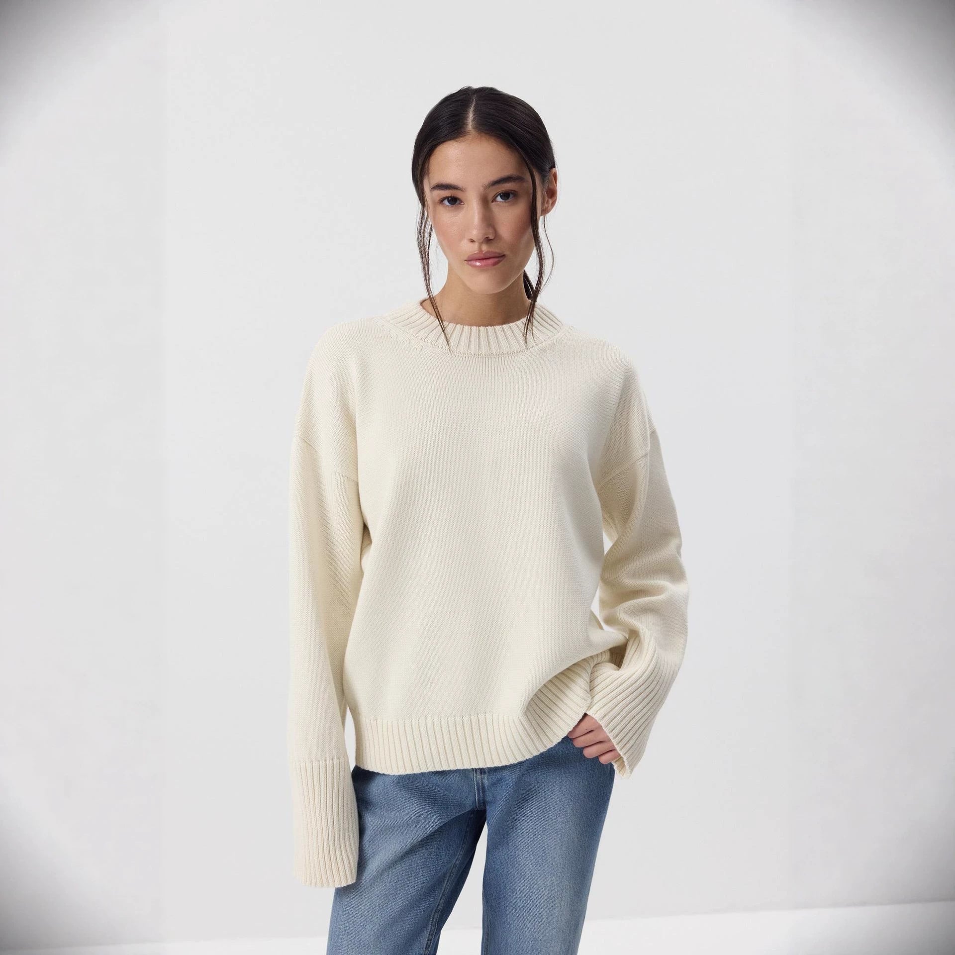 Lockerer Strickpullover aus reiner Baumwolle
