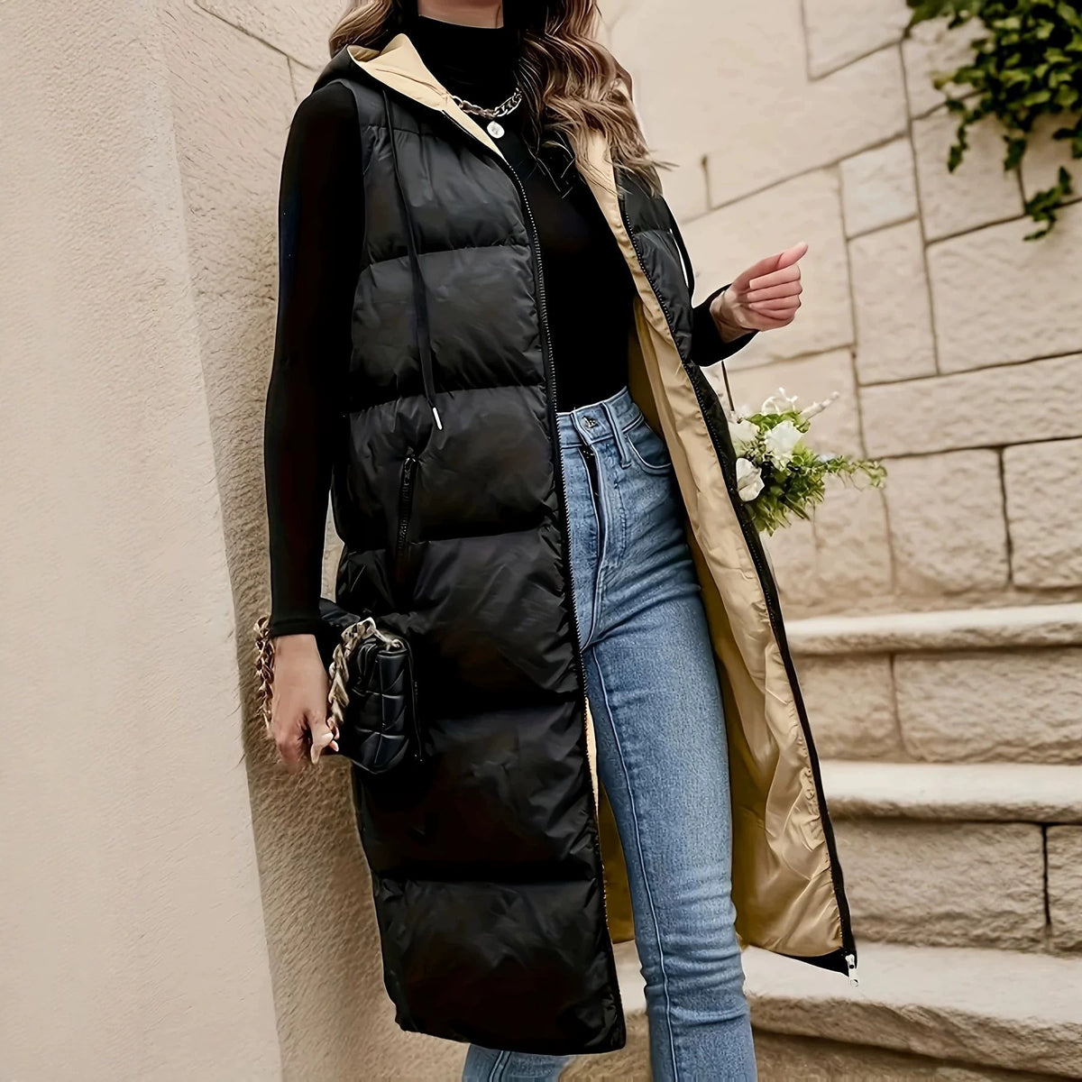 Schwarzes Hooded Vest für Damen – Bild 6 | LuxeStyle