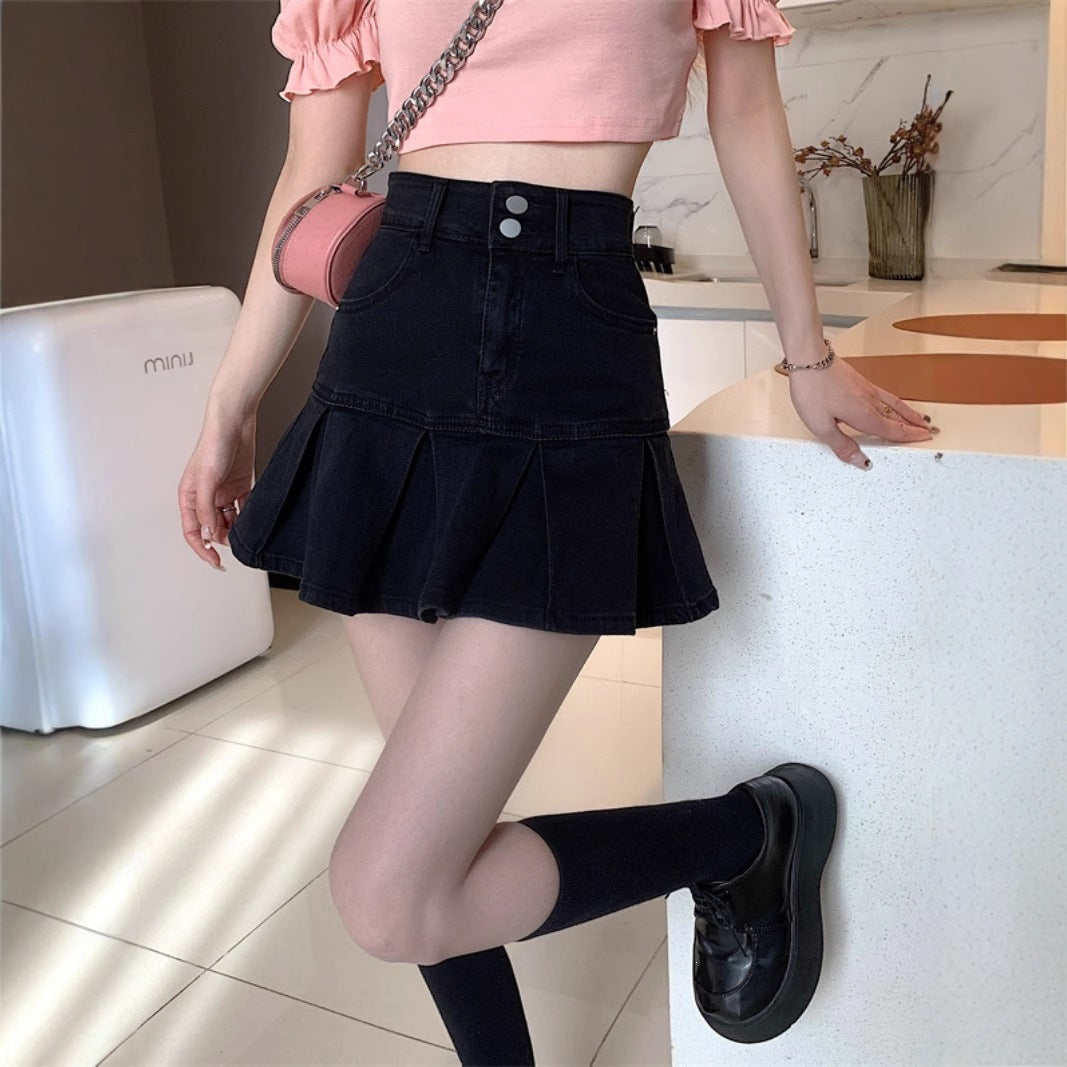 High Waist Mini-Jeansrock mit Rüschen