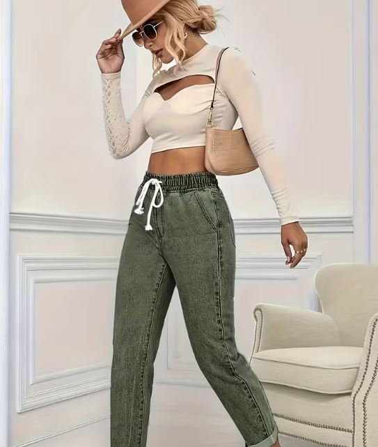 Grüne Straight-Leg Jeans