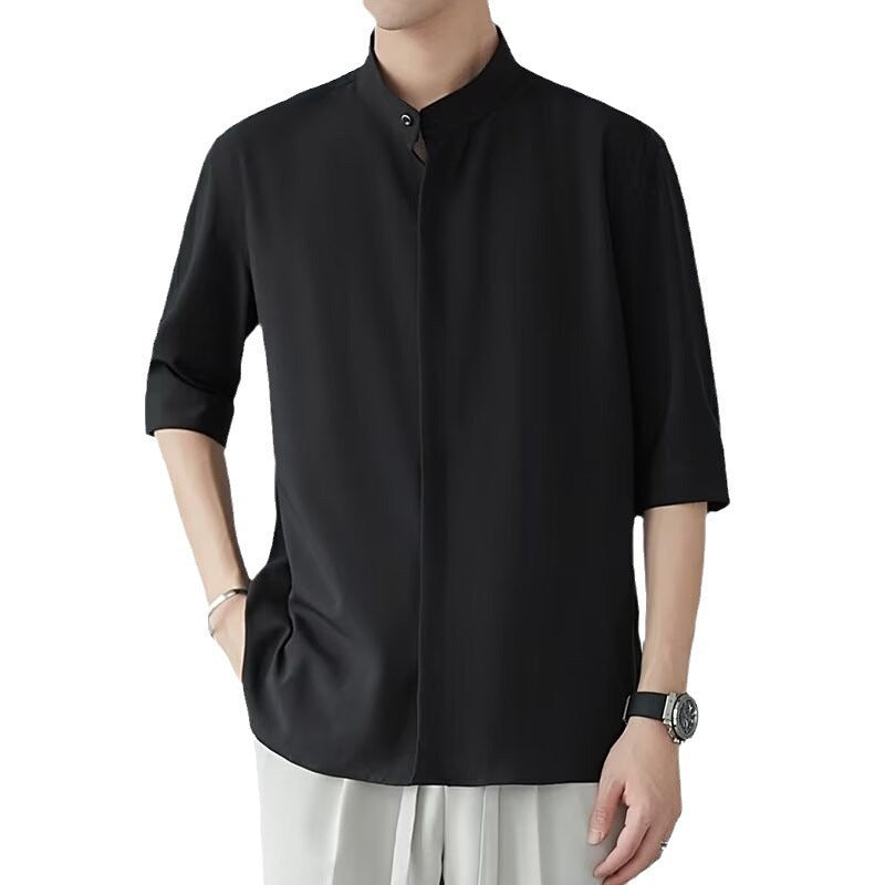 Kurzarmhemd mit Stehkragen im Chinastil | LuxeStyle
