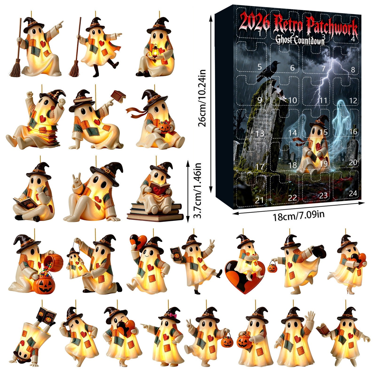 Retro Patchwork Geist Anhänger mit Halloween-Beleuchtung