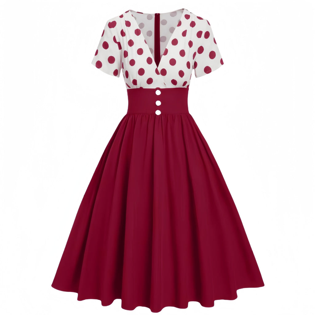 Gepunktetes Patchwork-Kleid mit ausgestelltem Saum – Bild 10 | LuxeStyle