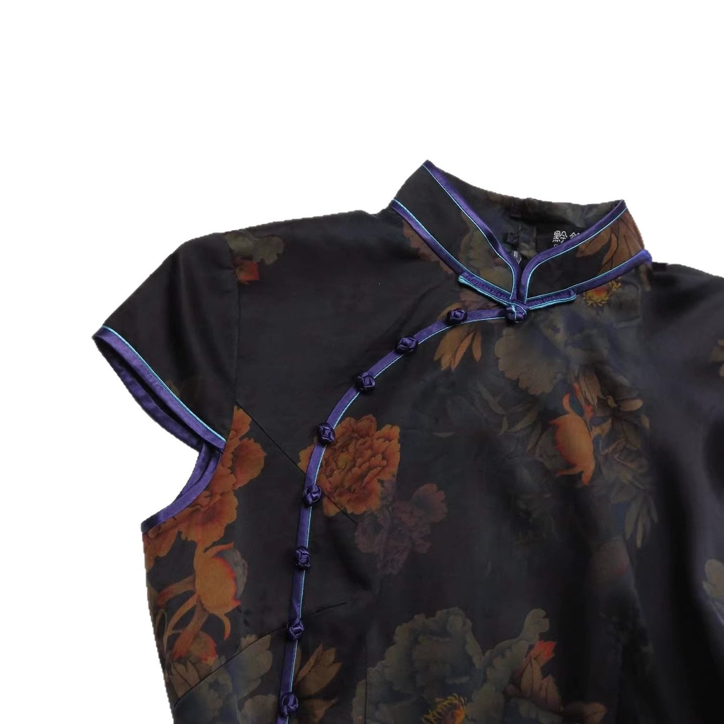 Vintage Stehkragen-Hemd mit Blumenmuster