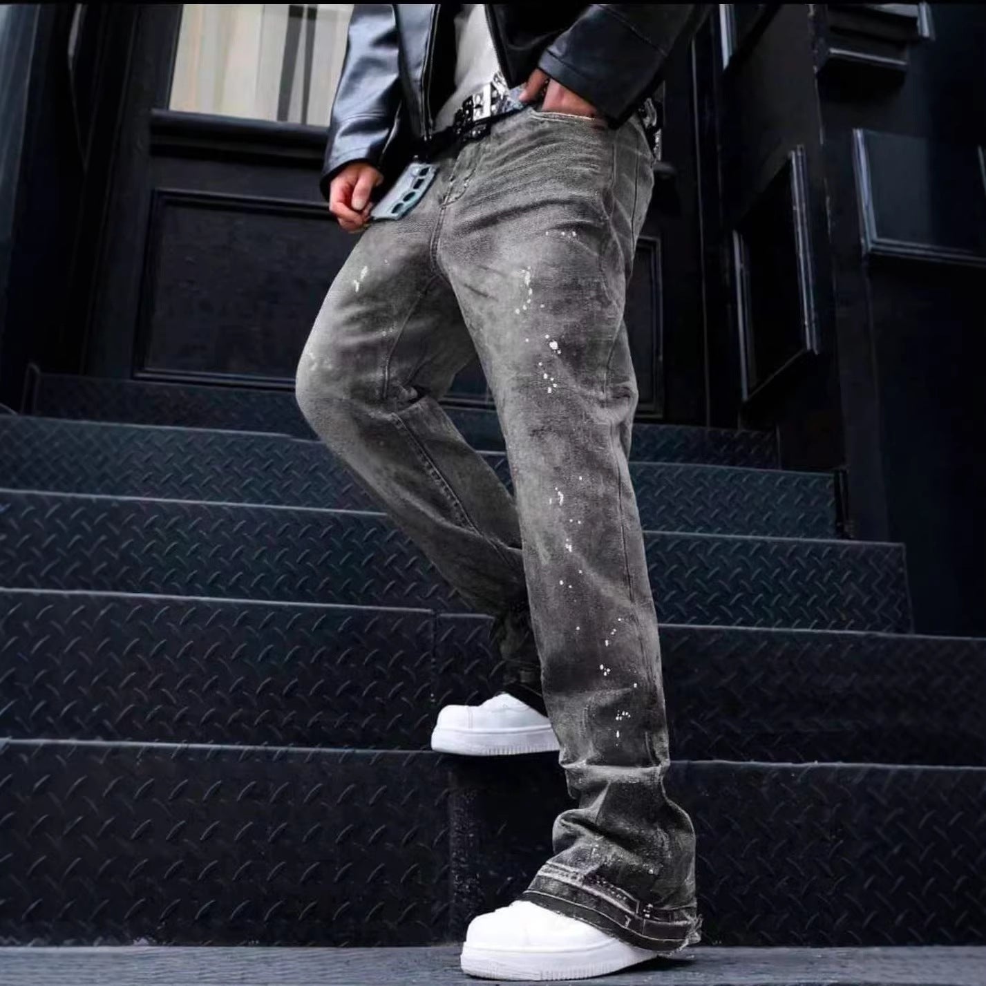 Graue Cropped Jeans