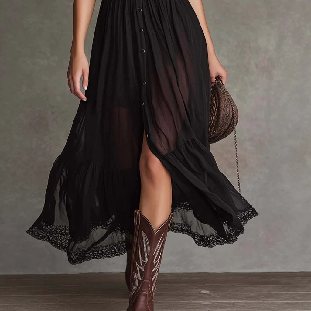 Elegante V-Neck Bluse & Maxi-Rock Set | LuxeStyle