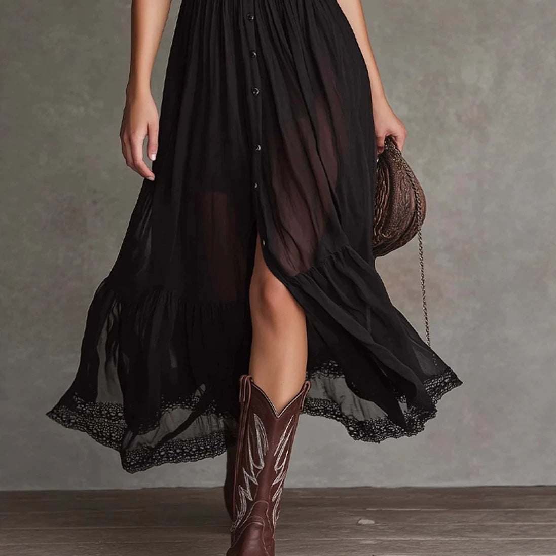 Elegante V-Neck Bluse & Maxi-Rock Set | LuxeStyle