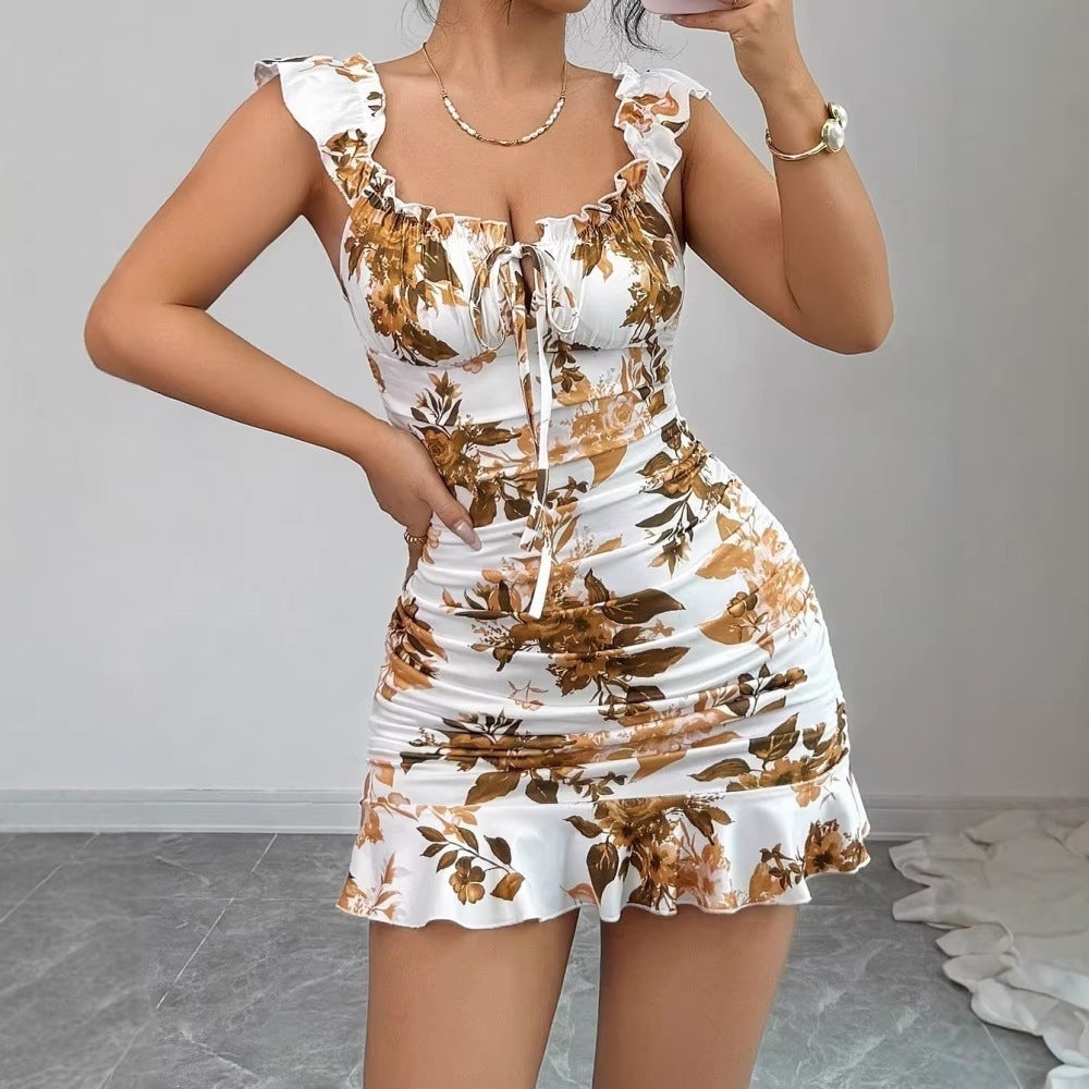 Floral-Sommerkleid «Marguerite» mit Rüschen-Trägern, Damen – LuxeStyle