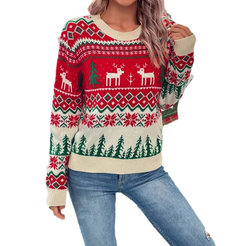 Weihnachtsbaum-Print Pullover mit langen Ärmeln – Bild 6 | LuxeStyle