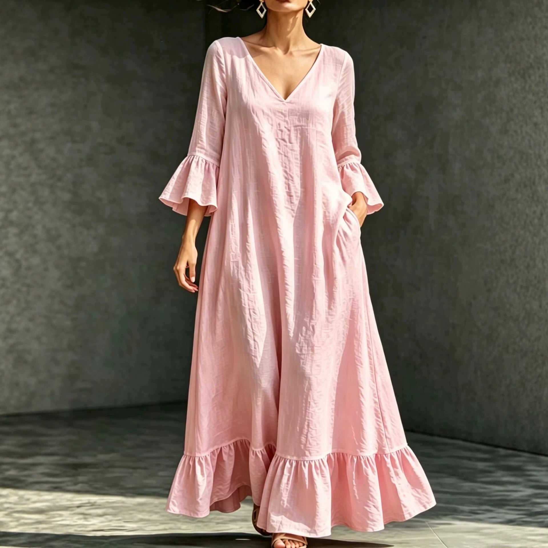 Midikleid mit Rüschensaum und 3/4-Ärmeln