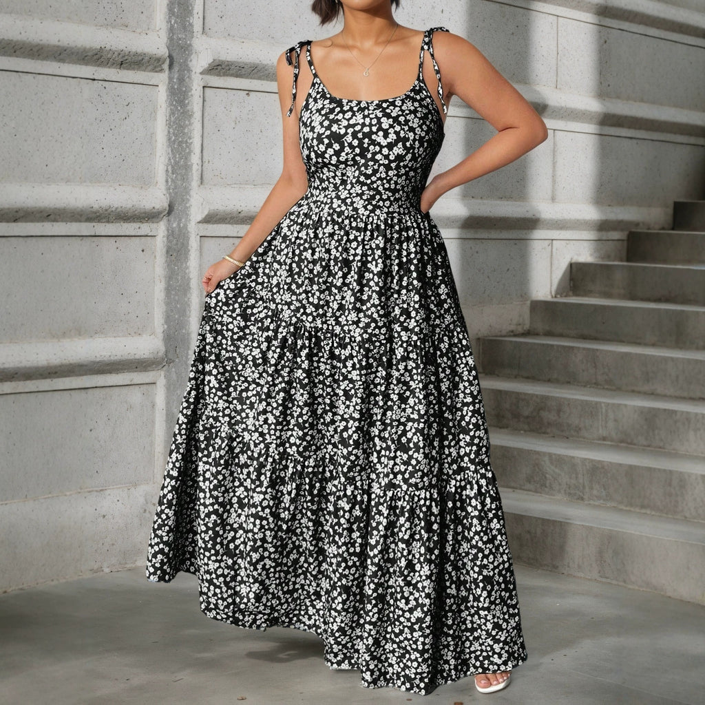 Ärmelloses bedrucktes Midi-Kleid