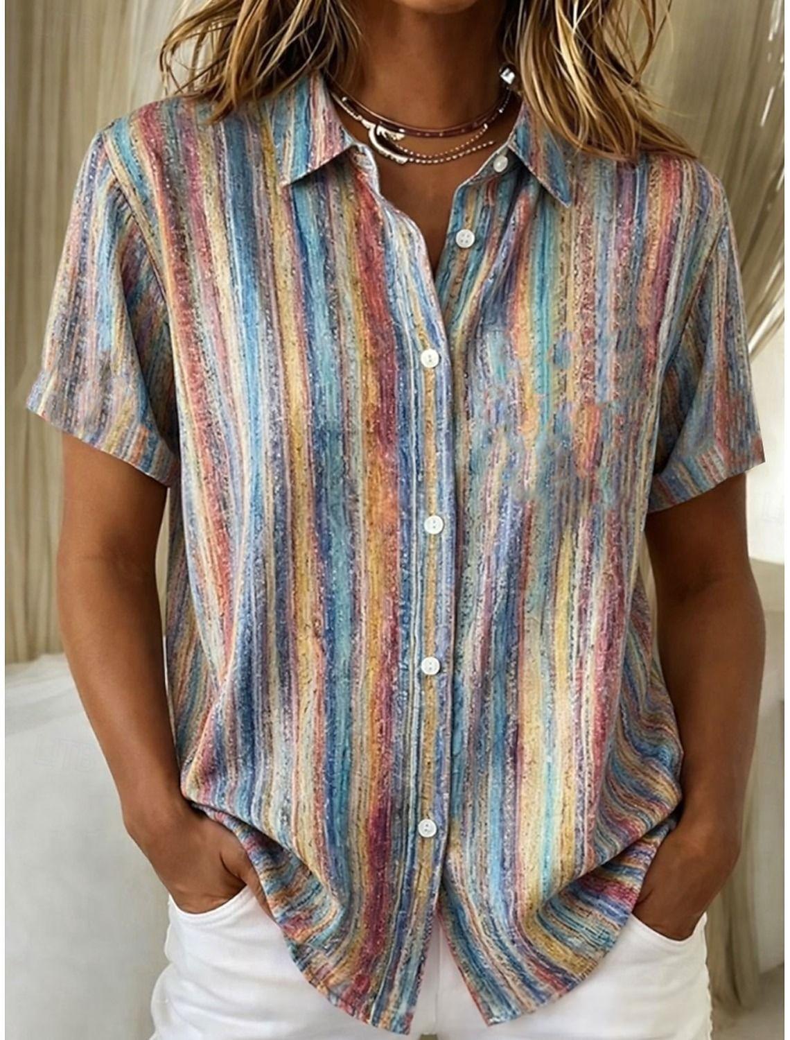Gestreifte Retro-Bluse mit Blumenmuster