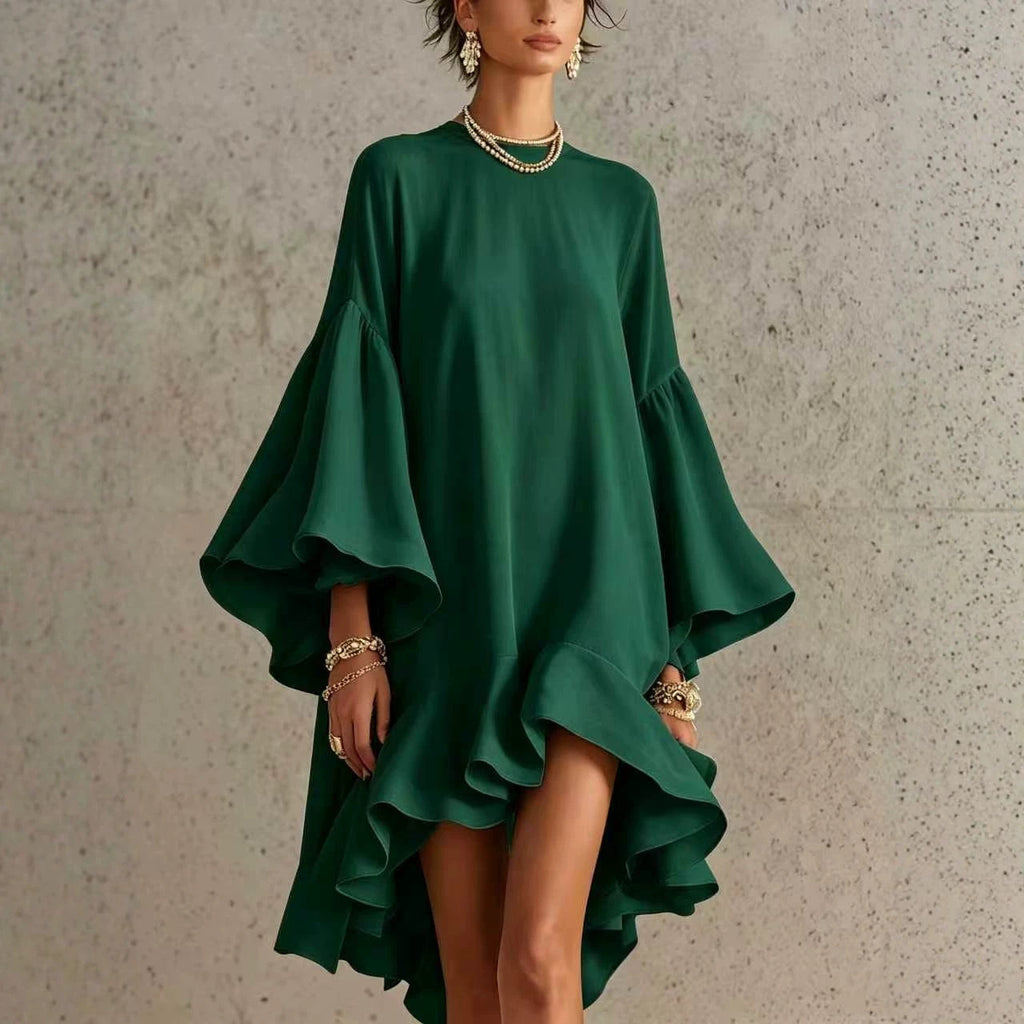Asymmetrisches Chiffonkleid mit Puffärmeln – Bild 4 | LuxeStyle