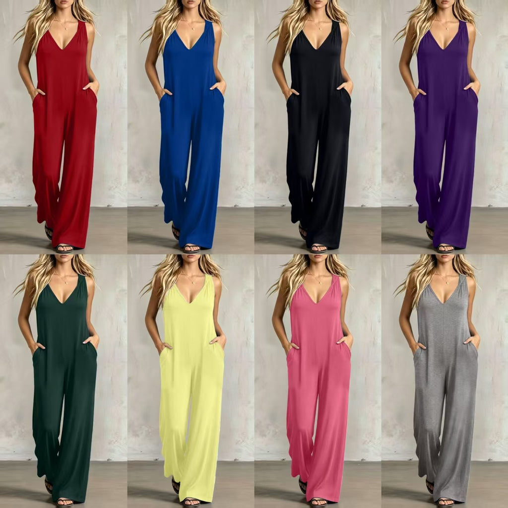 Kapuzen-Jumpsuit mit V-Ausschnitt und Taschen