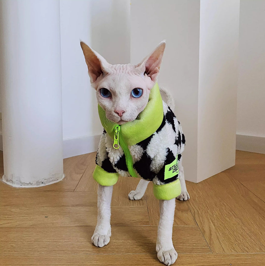Wintermantel für Sphynx-Katzen, extradicke Lammwolle mit Fleece-Futter
