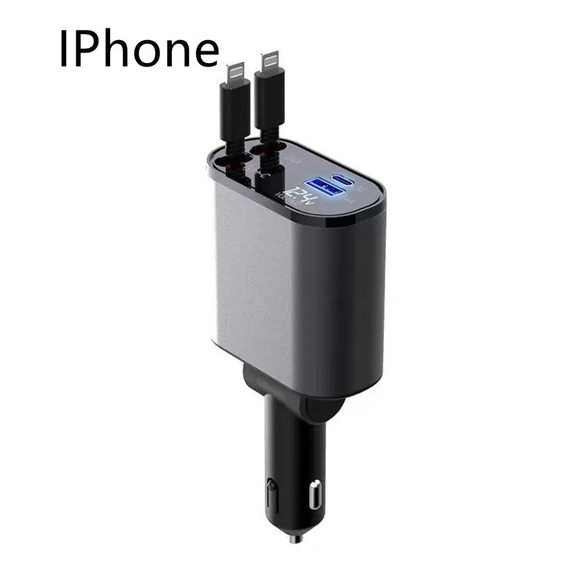 KFZ-Schnellladegerät 100W · ausziehbare Kabel USB-C & Lightning