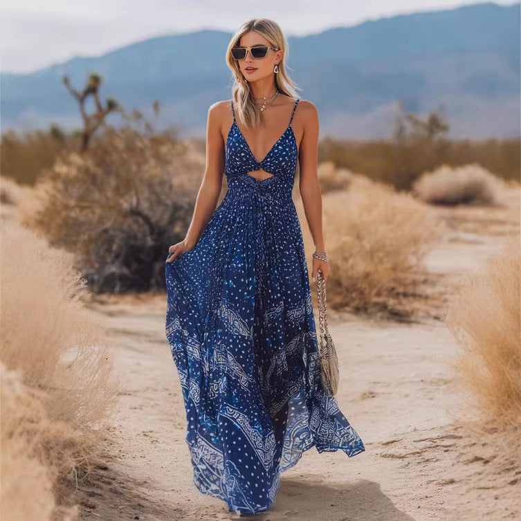 Boho-Maxikleid mit V-Ausschnitt und Blumenprint | LuxeStyle