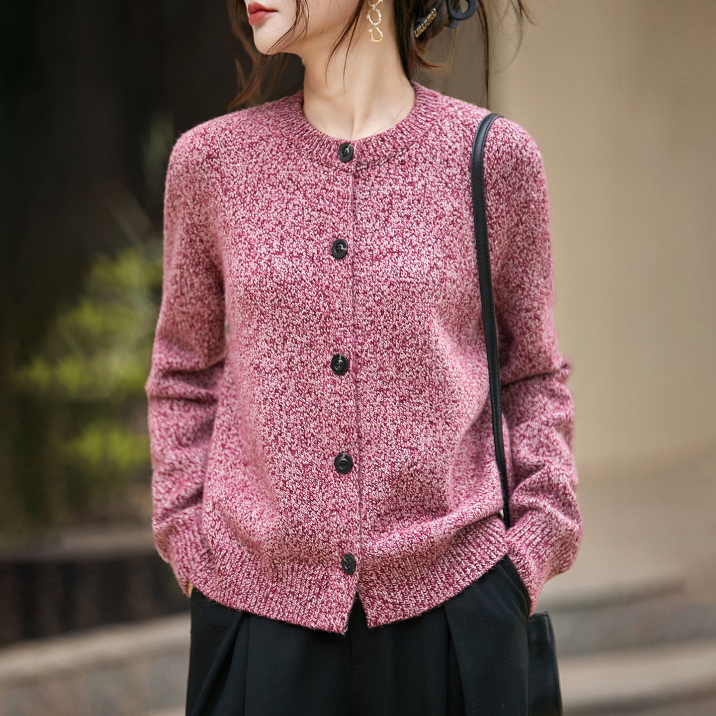 Strick-Cardigan mit Rundhalsausschnitt – Ansicht 4