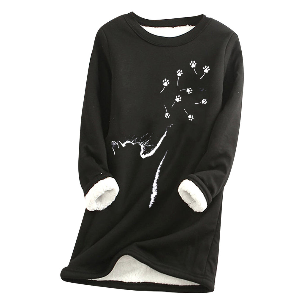Damen Cat-Paw Print Flauschiges Sweatshirt
