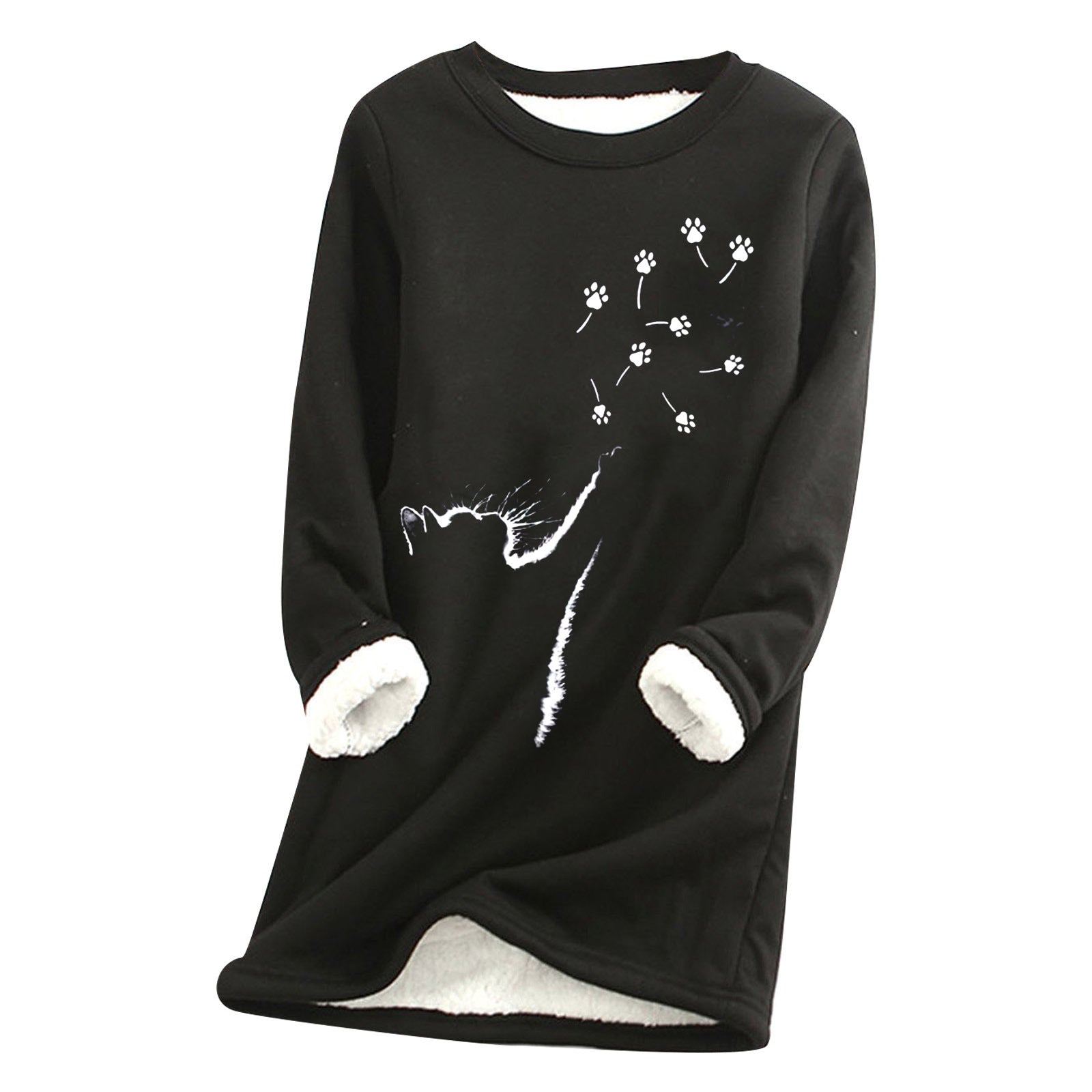 Damen Cat-Paw Print Flauschiges Sweatshirt
