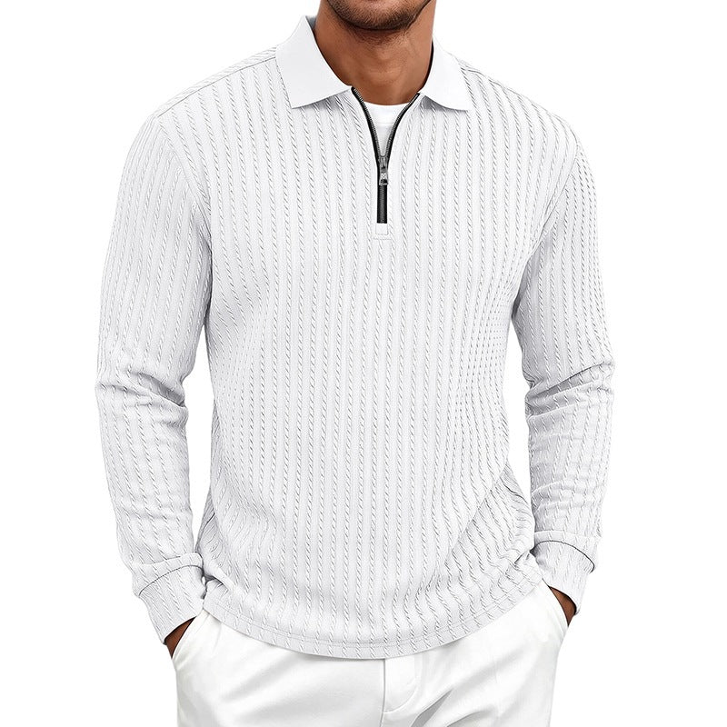 Herren-Langarm-Zip-Polo-Shirt mit Stehkragen