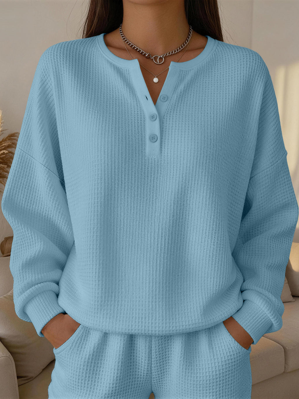 Einfarbiges Wellenspitzen-Pullover für Damen