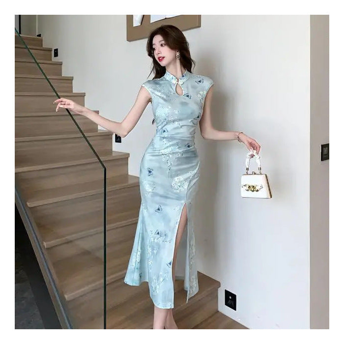 Retro Cheongsam-Kleid mit Schmetterlingsprint – Bild 6 | LuxeStyle