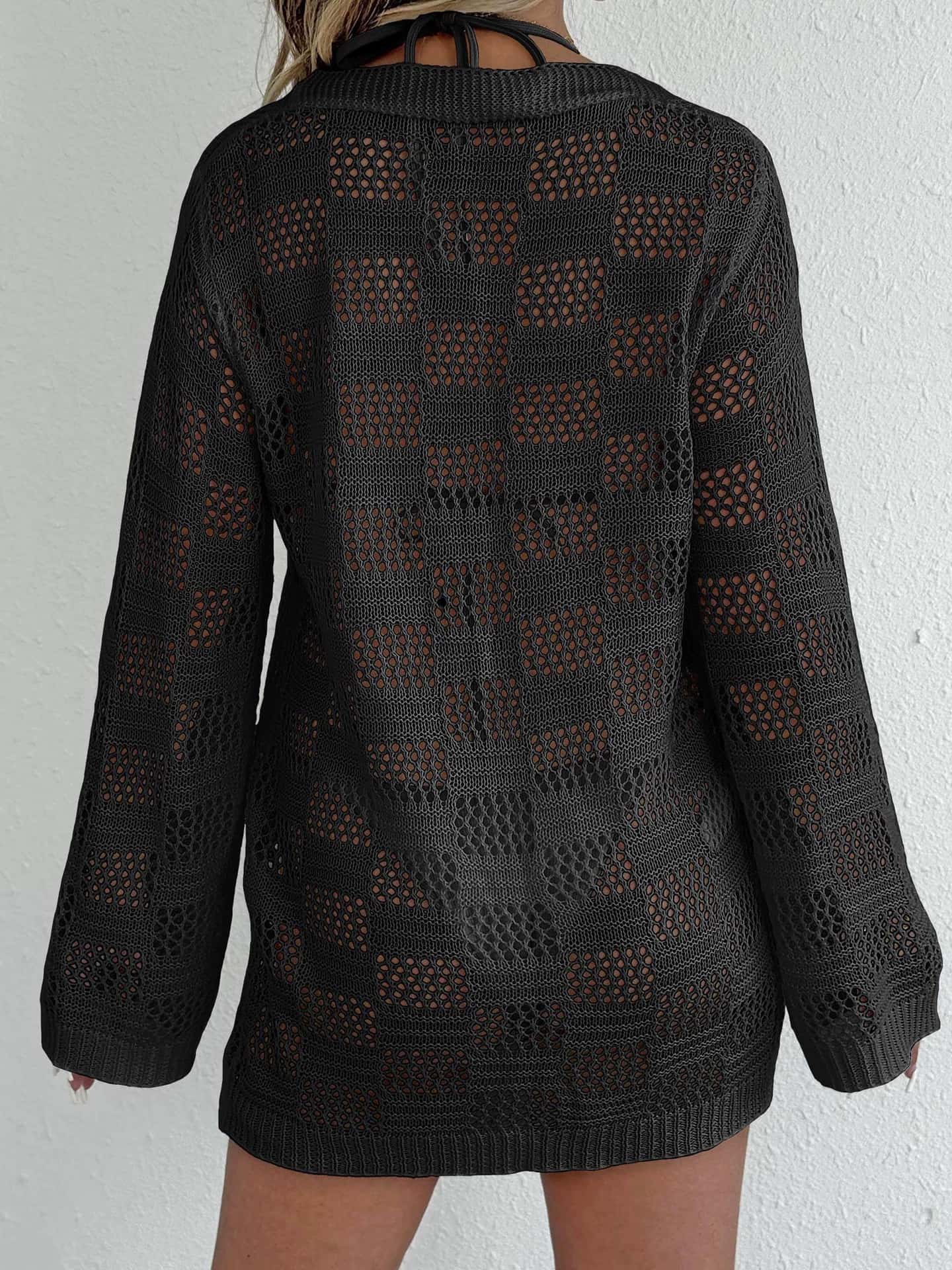 Cardigan mit Lochmuster und Bindedetail