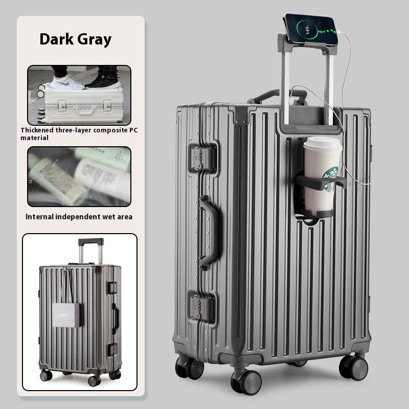 Reisekoffer mit Aluminiumrahmen und Becherhalter