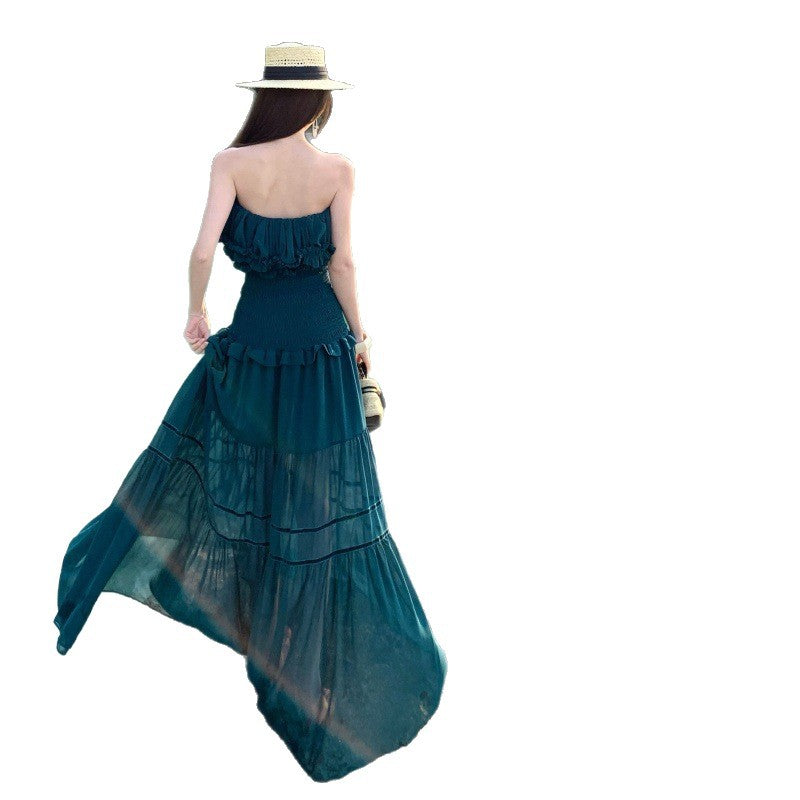 Trägerloses Chiffonkleid mit Rüschensaum – Bild 3 | LuxeStyle