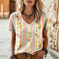 Locker sitzendes V-Neck Kurzarm-Top für Damen