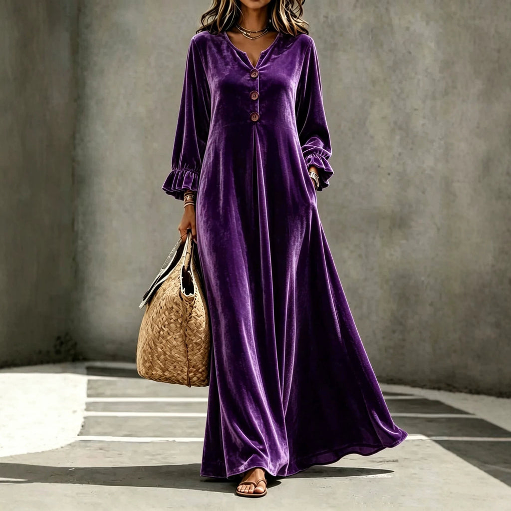 Samt-V-Ausschnitt-Kleid – Bild 10 | LuxeStyle