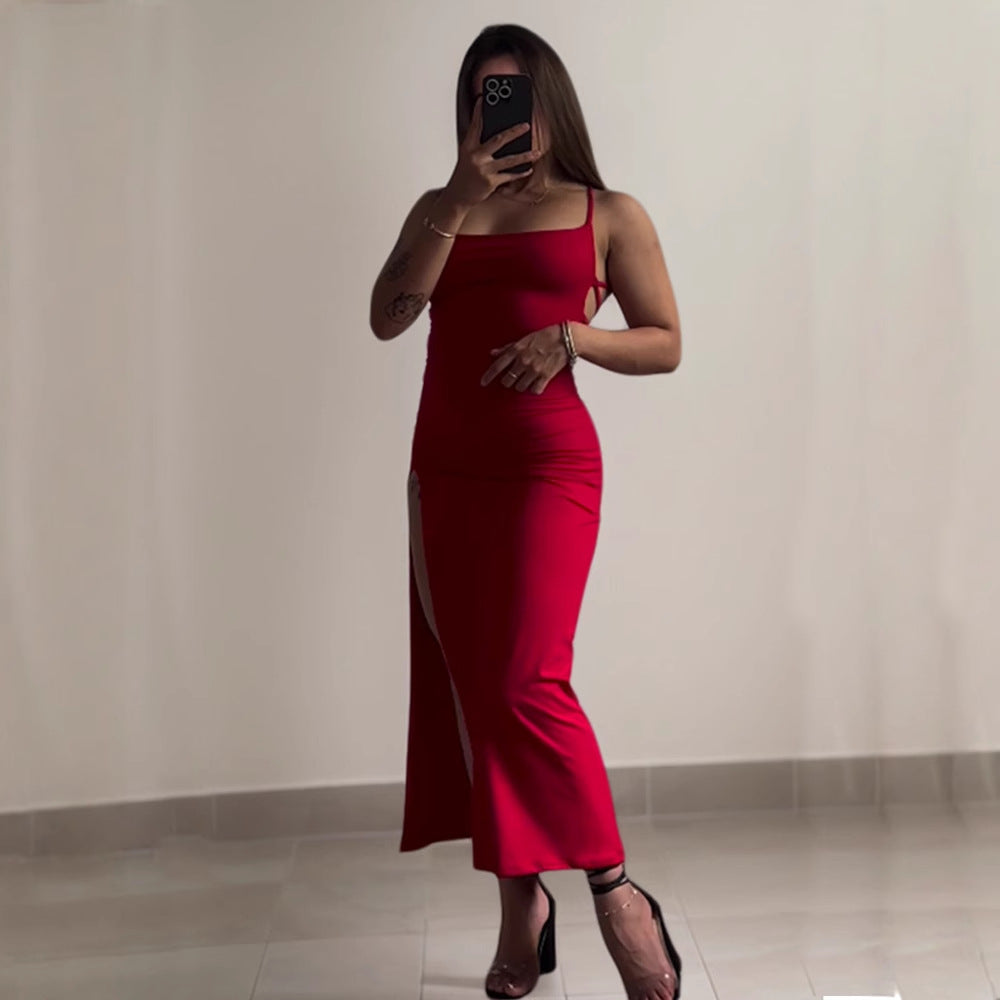 Ärmelloses rückenfreies Kleid mit Bindeband