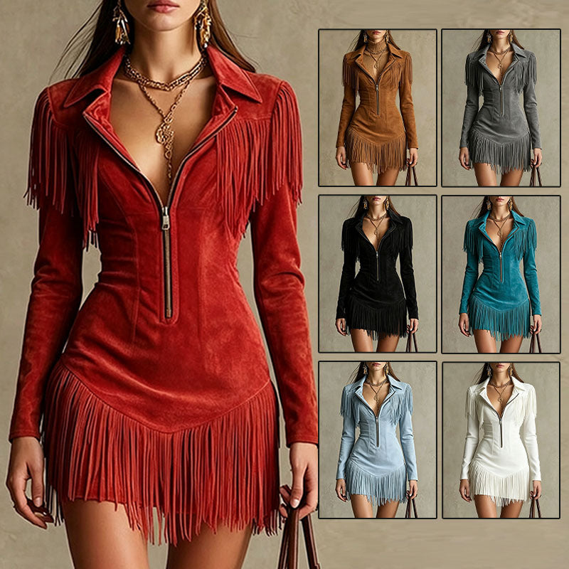 Fringe-Dress mit tiefem V-Ausschnitt