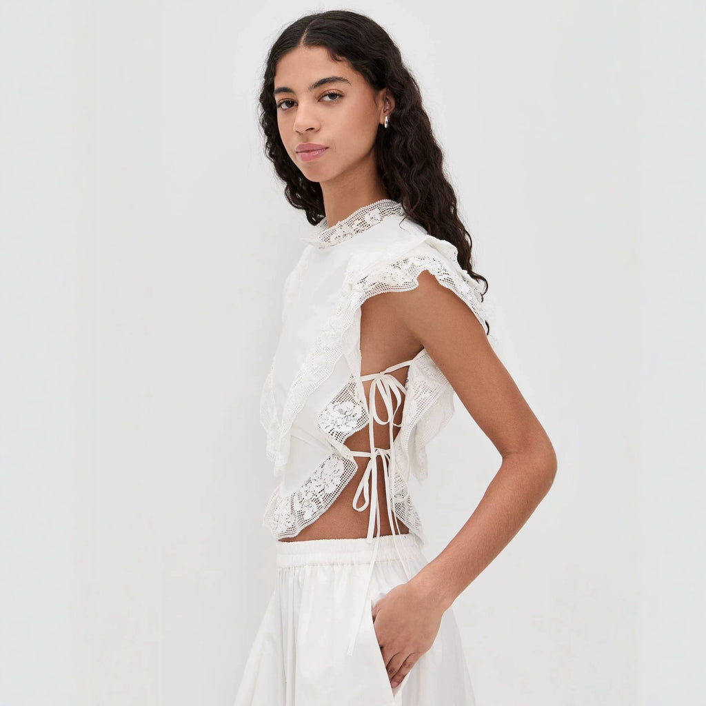 Spitzenbesetztes ärmelloses Top