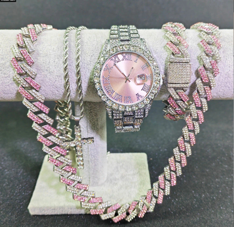 Hip-Hop Uhren-, Armband- & Halsketten-Set
