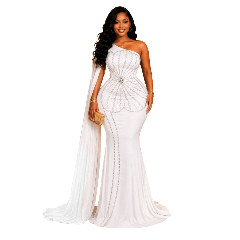 Elegantes Off-Shoulder Gabardine Maxikleid