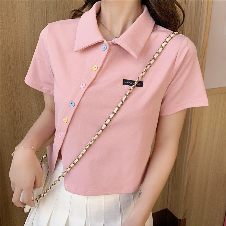 Kurzarm-Bluse mit Reverskragen | LuxeStyle