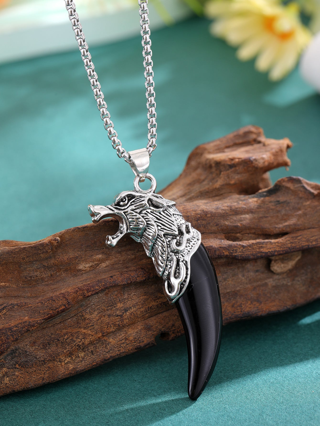 Wolfszahn-Partner-Kette schwarzer Anhänger