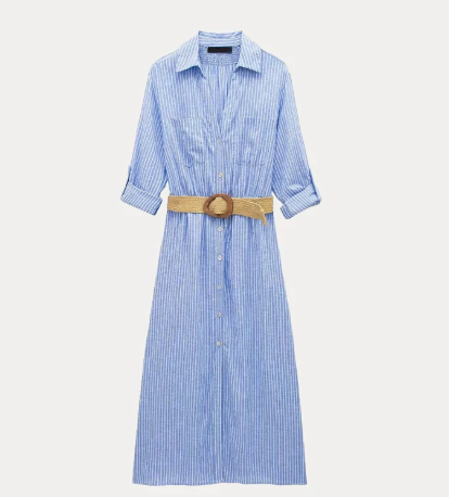 V-Ausschnitt Kleid mit Bastgürtel