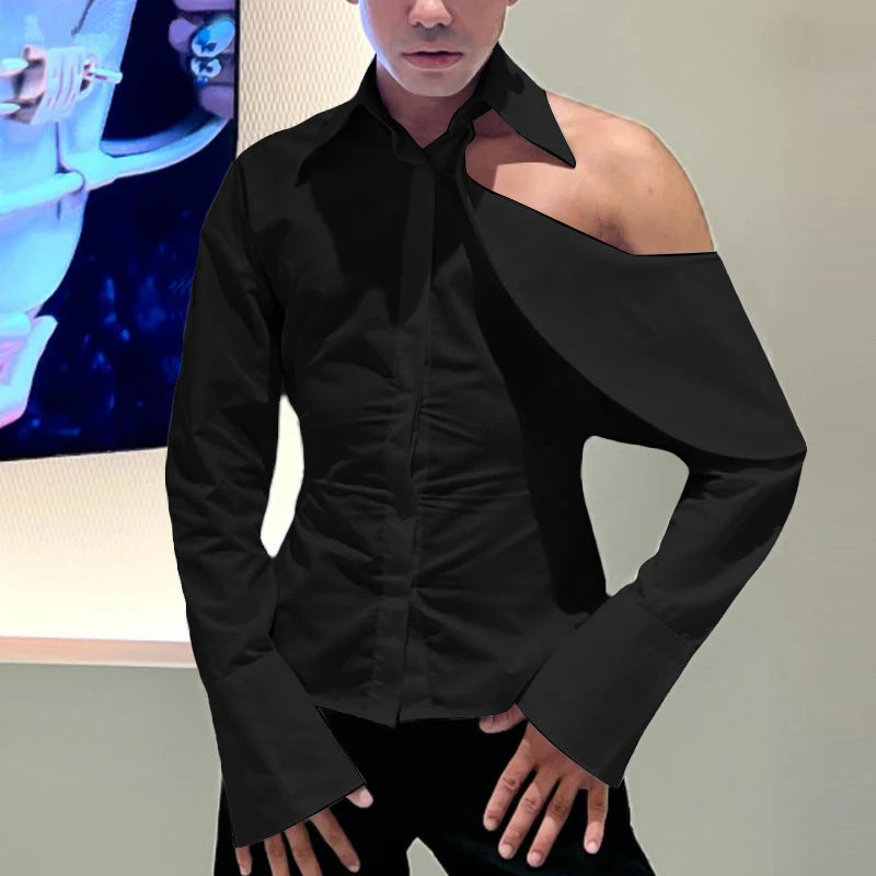Herren Langarmshirt mit Rüschen und Off-Shoulder