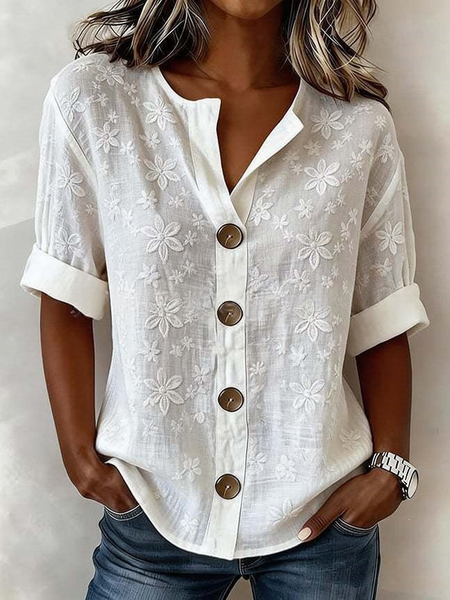Damen-Bluse mit Laternenärmeln und 3D-Druck