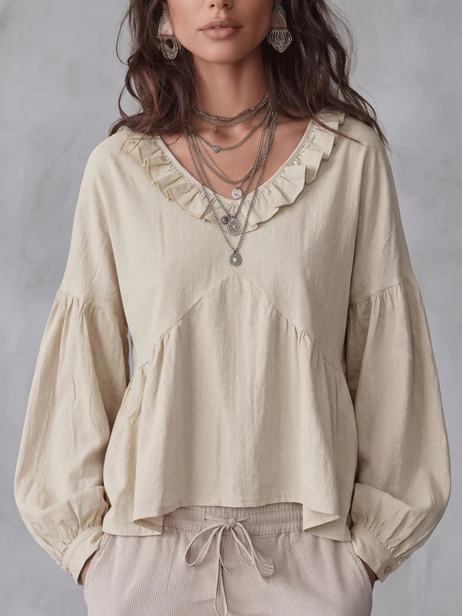Vintage Bluse mit V-Ausschnitt & Spitze