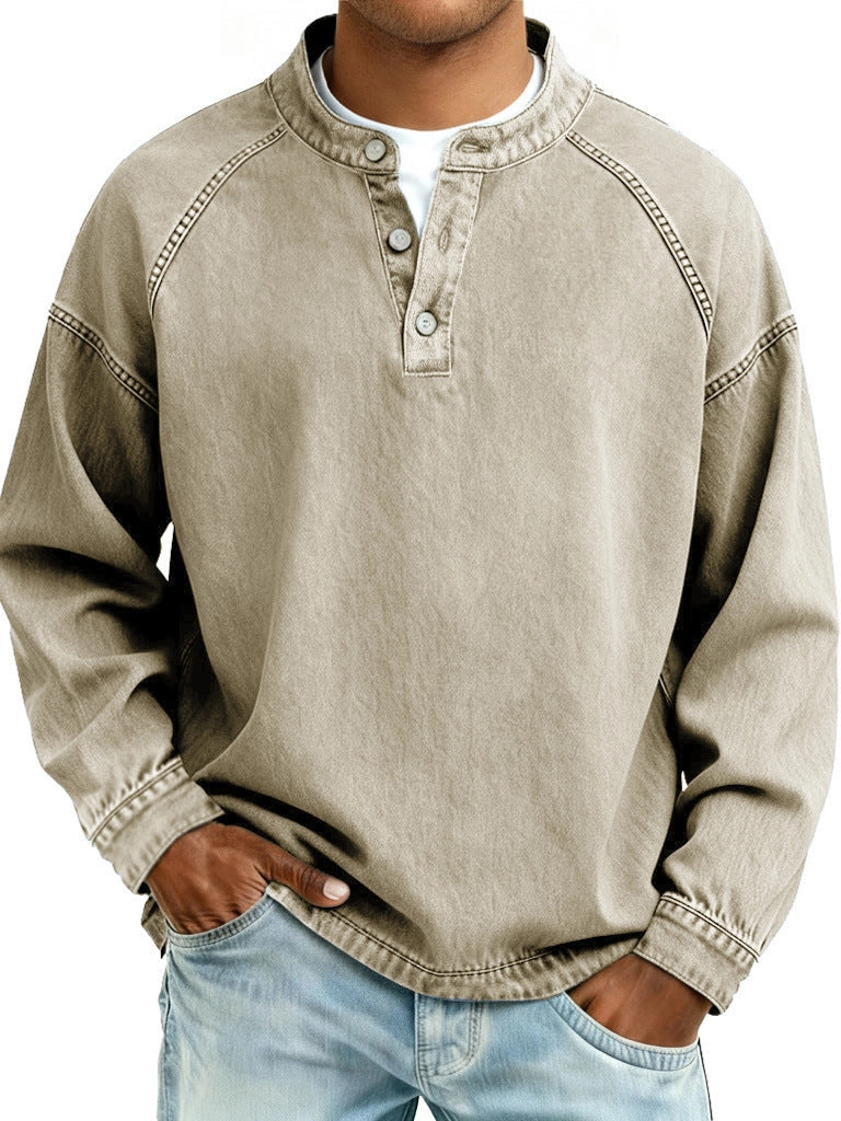 Herren-Langarm-Shirt Uni-Farben Casual-Shirt Vintage