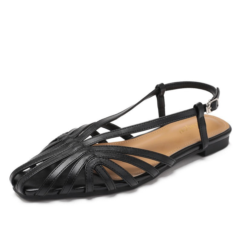 Retro-Wedge-Sandalen mit Flechtmuster