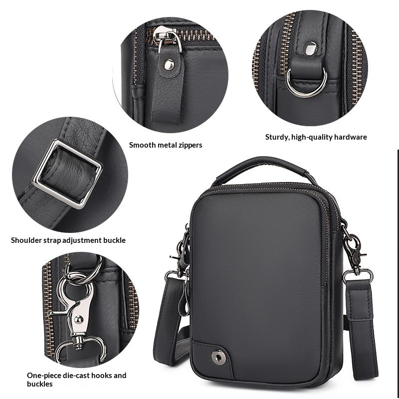 Leder Crossbody Tasche – Herren, schwarz – Bild 5 | LuxeStyle
