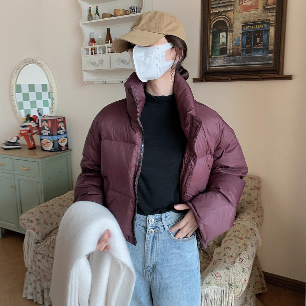 Kurze Daunenjacke mit Stehkragen
